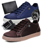Kit 2 Tênis Masculino Sapatênis Polo Fran Básico Casual Com Carteira Cinto e Relógio London