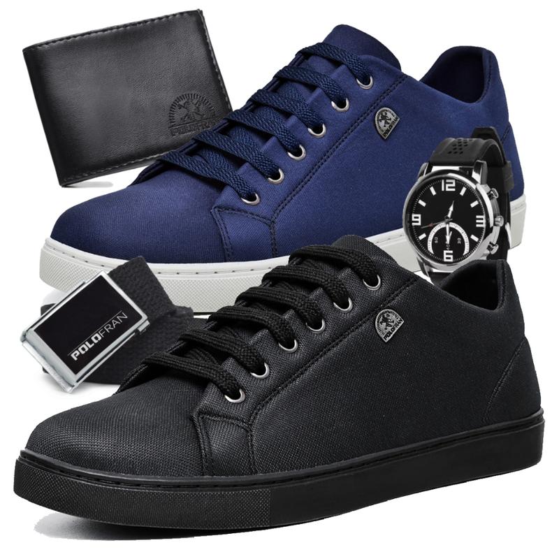 Kit 2 Tênis Masculino Sapatênis Polo Fran Básico Casual Com Carteira Cinto e Relógio London